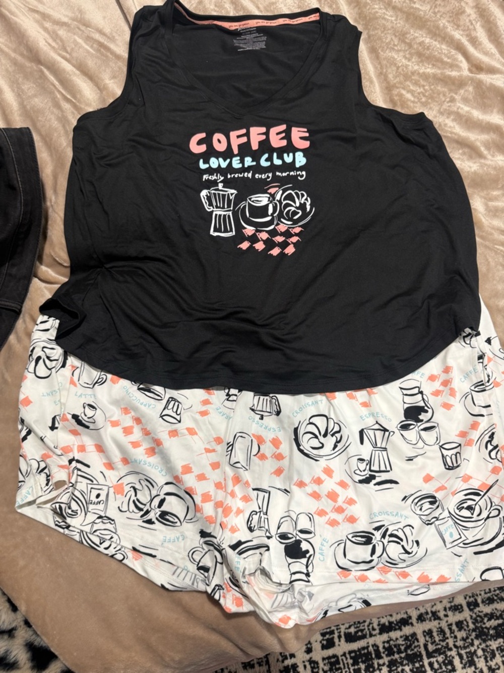 Coffee Lover Club Black & Cream Pajama Set